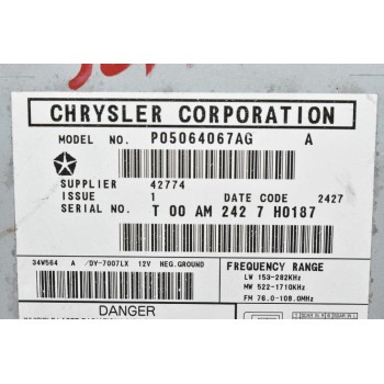 Ράδιο - CD Jeep Patriot 2007-2016 P05064067AG