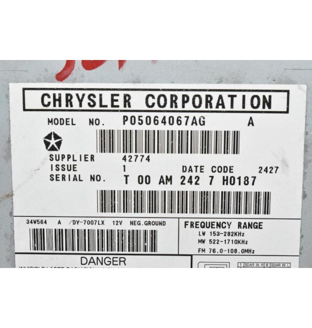 Ράδιο - CD Jeep Patriot 2007-2016 P05064067AG