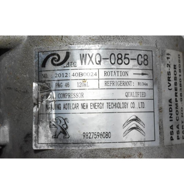 Κομπρεσέρ Aircondition - A/C Citroen C3 / Pegeuot 208 HNZ HN08 1.2 Turbo 110ps 2015-2020 WXQ-085-C8 9838018980
