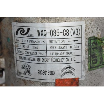Κομπρεσέρ Aircondition - A/C Citroen C3 / Pegeuot 208 HNZ HN08 1.2 Turbo 110ps 2015-2020 WXQ-085-C8 9838018980