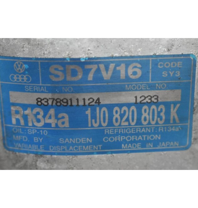 Κομπρεσερ Air Condition A/C Volkswagen Golf 4 - Audi A3 1.8T 20v AUM 2000-2008 1J0820803K 83789911124 ( Skoda Octavia - Audi TT - Seat Ibiza / Leon )