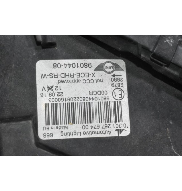 Φανάρι Εμπρός Δεξιά Mini Countryman 2010-2020 030126767400 9801044-08 (Γνήσιο) (Με Μπέκ Νερού Καθαρισμού) (Πιτσιλίθρες)