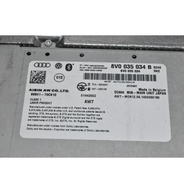 Κεντρική Μονάδα Υπολογιστή - Οθόνης Audi S3 - A3 - RS3 2013-2020 8V0035034B (Με Υποδοχή CD - Καρτα SIM - SD1 - SD2)