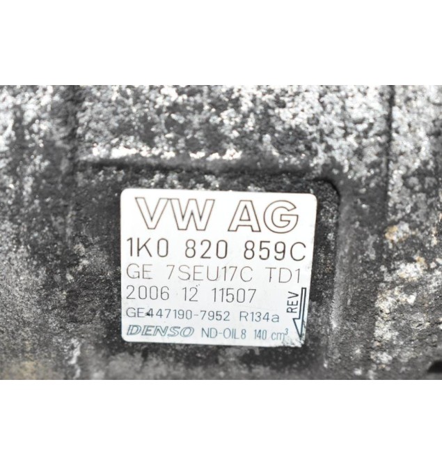 Κομπρεσέρ Aircondition - A/C Volkswagen Golf 1.6 BLF 2002-2010 DENSO 1K0820859C 447190-7952 (Γνήσιο) (Eos Jetta Passat) (Seat Ibiza / Leon - Audi Α3 - Skoda Octavia) (Μικρό Σπάσιμο Στην Τροχαλία)