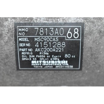 Κομπρεσέρ Aircondition - A/C Mitsubishi Outlander 2.0 BSY / 2.4 4B12 2007-2012 7813A068 MSC90CAS AKC200A221