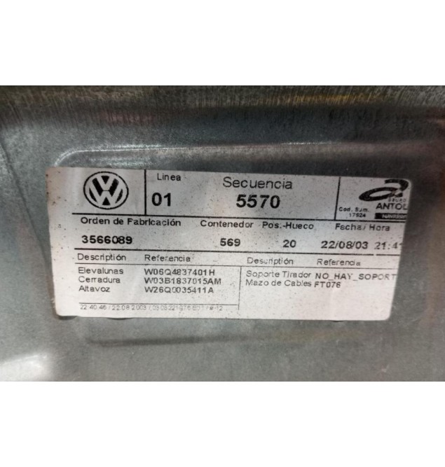 Γρύλλος - Μηχανισμός Παραθύρου Χωρις Μοτερ Εμπρος Αριστερα Volkswagen Polo 6N 5 Θυρο 1994-1999 6Q4837401