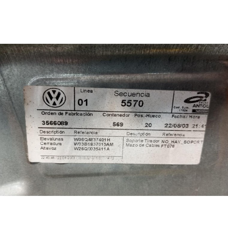 Γρύλλος - Μηχανισμός Παραθύρου Χωρις Μοτερ Εμπρος Αριστερα Volkswagen Polo 6N 5 Θυρο 1994-1999 6Q4837401