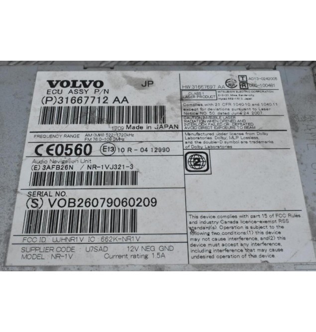 Ράδιο / Μονάδα Υποδοχής CD Volvo S60 V60 2010-2020 31667712AA 31667697AA (Γνήσιος)