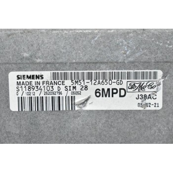 Εγκέφαλος Κινητήρα Ford Focus 1.6 2003-2012 SIEMENS S118934103 D SIM28 5M51-12A650-GD 6MPD