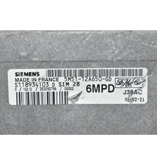Εγκέφαλος Κινητήρα Ford Focus 1.6 2003-2012 SIEMENS S118934103 D SIM28 5M51-12A650-GD 6MPD
