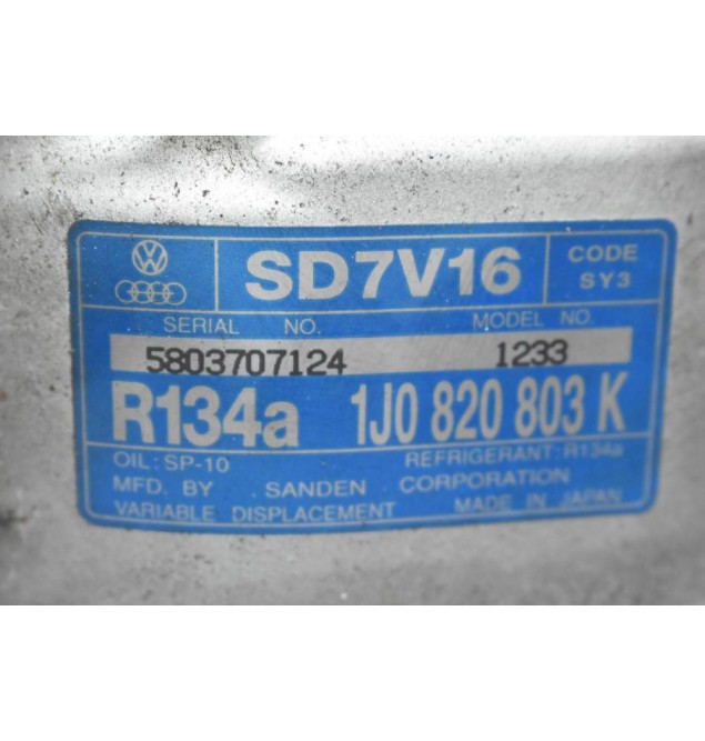 Κομπρεσέρ Aircondition A/C Volkswagen Golf 4 1.8 20vt BAM AUQ 1998-2005 1J0820803K (Seat Leon / Ibiza / Toledo / Skoda Octavia / Audi A3 / S3) (Γνήσιο)