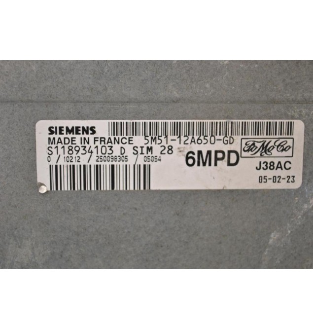 Εγκέφαλος Ford Focus 2003-2012 SIEMENS S118934103D SIM28 5M51-12A650-GD
