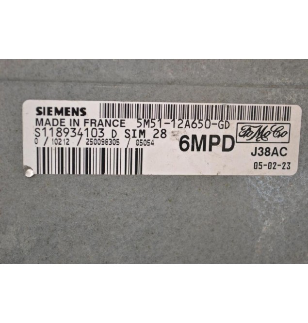 Εγκέφαλος Ford Focus 2003-2012 SIEMENS S118934103D SIM28 5M51-12A650-GD