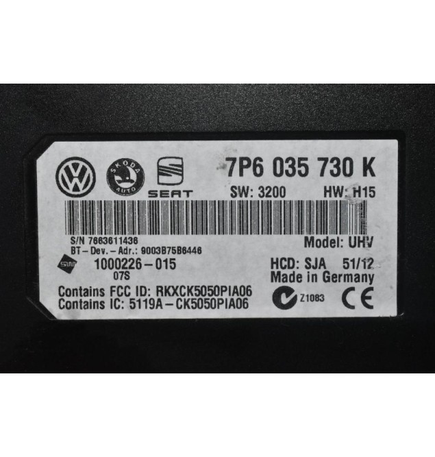 Πλακέτα Bluetooth Volkswagen Amarok / Golf / Passat / Jetta / Scirocco / Eos 2010-2020 7P0035730K (Seat Ibiza Toledo / Skoda Octavia Rapid Yeti)