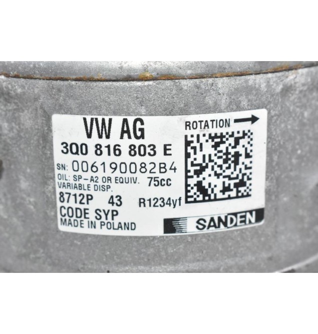 Κομπρεσέρ Aircondition A/C Volkswagen Golf Polo T-Cross Taos 1.0Tsi DKR 110A 2015-2024 (Γνήσιος) 3Q0816803E (Audi A1 Q2 / Skoda Fabia Octavia / Seat Ibiza leon) CHZB CZEA CZCA