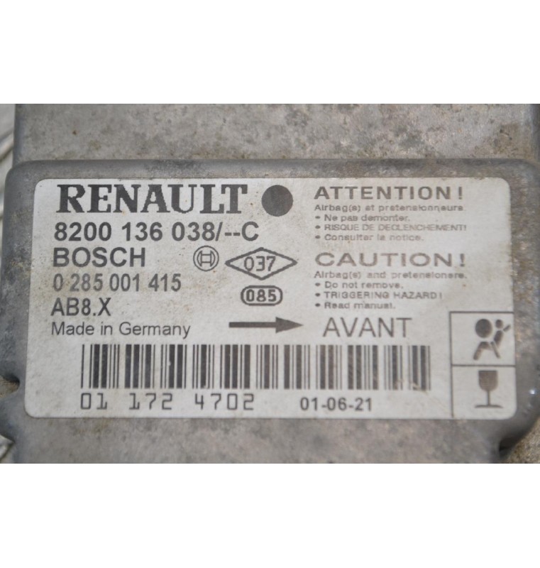 Εγκέφαλος Αερόσακων Renault Clio 2001-2005 8200136038 0285001415