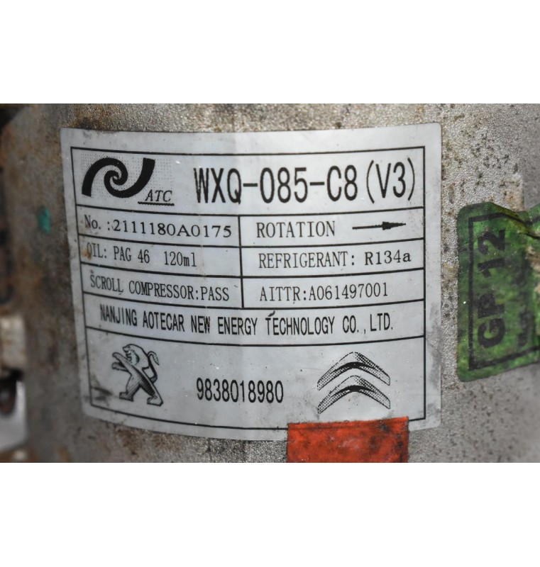 Κομπρεσέρ Aircondition - A/C Citroen C3 / Pegeuot 208 HNZ HN08 1.2 Turbo 110ps 2015-2020 WXQ-085-C8 9838018980
