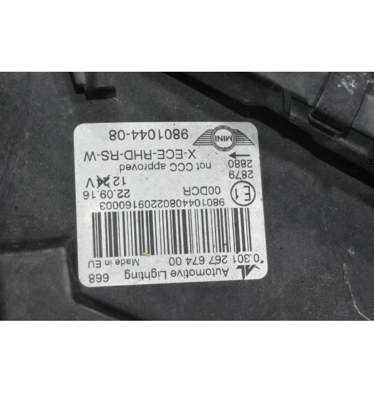 Φανάρι Εμπρός Δεξιά Mini Countryman 2010-2020 030126767400 9801044-08 (Γνήσιο) (Με Μπέκ Νερού Καθαρισμού) (Πιτσιλίθρες)