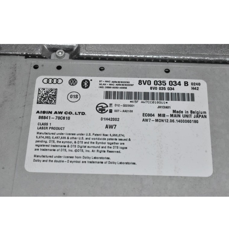 Κεντρική Μονάδα Υπολογιστή - Οθόνης Audi S3 - A3 - RS3 2013-2020 8V0035034B (Με Υποδοχή CD - Καρτα SIM - SD1 - SD2)