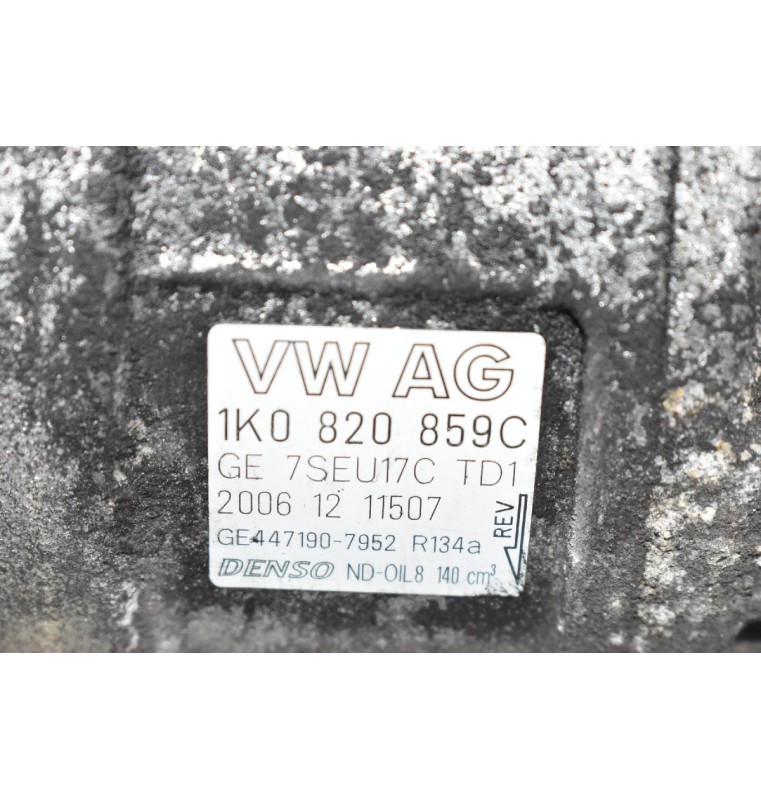 Κομπρεσέρ Aircondition - A/C Volkswagen Golf 1.6 BLF 2002-2010 DENSO 1K0820859C 447190-7952 (Γνήσιο) (Eos Jetta Passat) (Seat Ibiza / Leon - Audi Α3 - Skoda Octavia) (Μικρό Σπάσιμο Στην Τροχαλία)