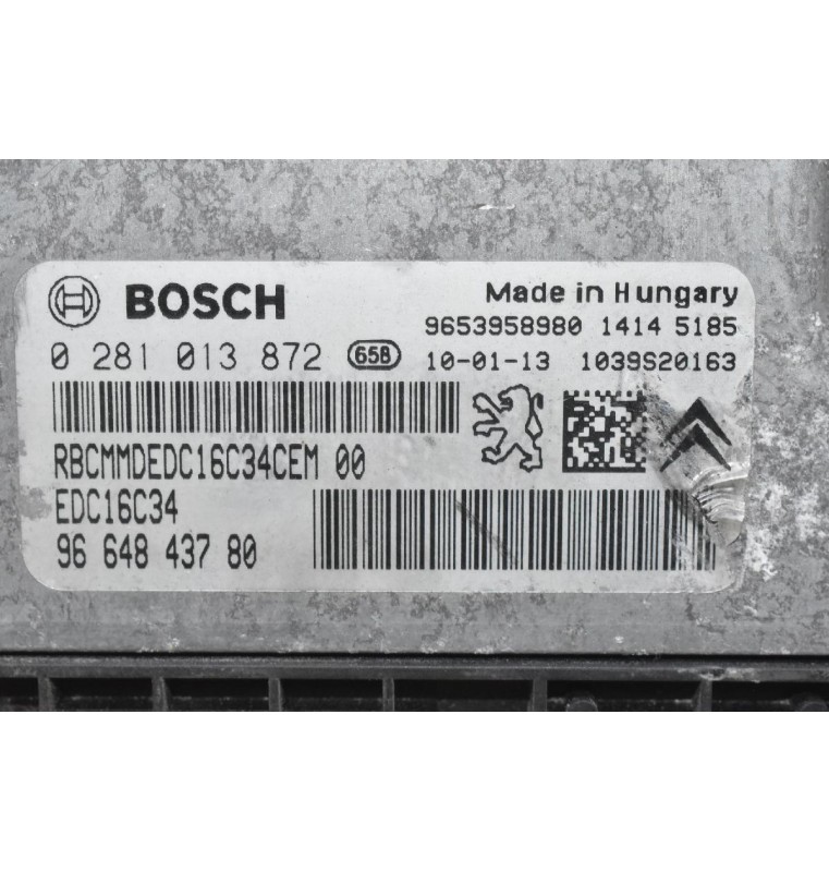 Εγκέφαλος Citroen Berlingo - Pegeuot Partner 1.6 HDI 9H03 2015-2018 0281013872 9664843780 1039S20163 9653958980