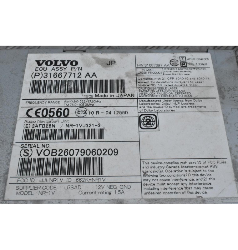 Ράδιο / Μονάδα Υποδοχής CD Volvo S60 V60 2010-2020 31667712AA 31667697AA (Γνήσιος)