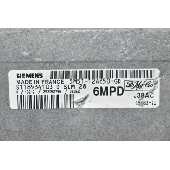 Εγκέφαλος Κινητήρα Ford Focus 1.6 2003-2012 SIEMENS S118934103 D SIM28 5M51-12A650-GD 6MPD