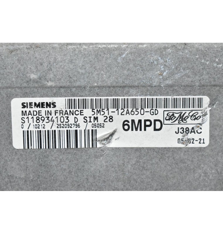 Εγκέφαλος Κινητήρα Ford Focus 1.6 2003-2012 SIEMENS S118934103 D SIM28 5M51-12A650-GD 6MPD