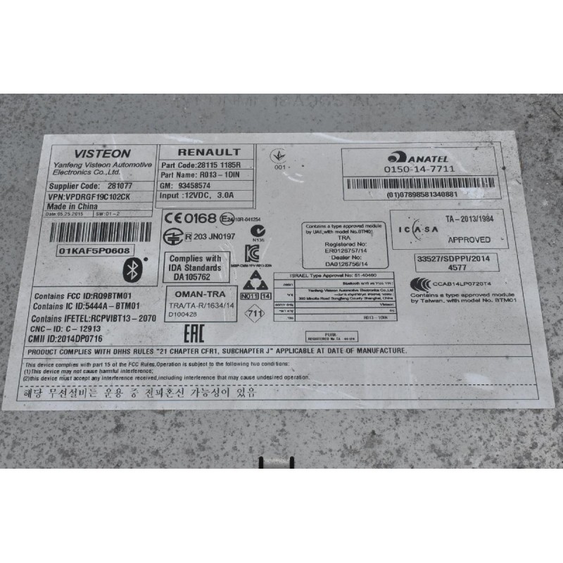 Ράδιο / Bluetooth / MP3 Renault Trafic 2010-2022 281151185R 93458574 (Opel Vivaro)