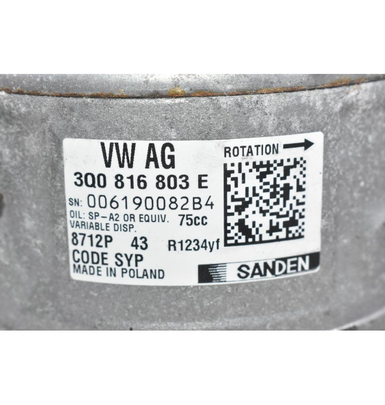 Κομπρεσέρ Aircondition A/C Volkswagen Golf Polo T-Cross Taos 1.0Tsi DKR 110A 2015-2024 (Γνήσιος) 3Q0816803E (Audi A1 Q2 / Skoda Fabia Octavia / Seat Ibiza leon) CHZB CZEA CZCA